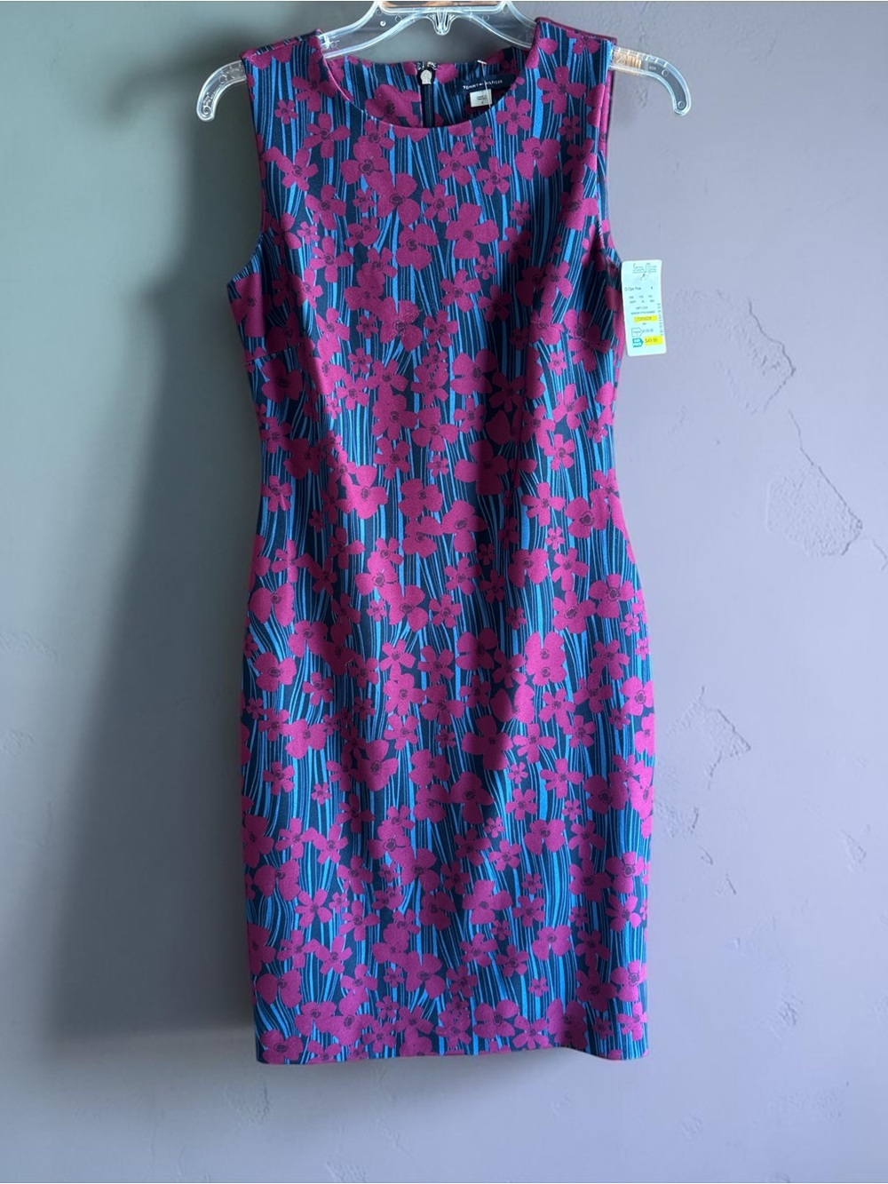 Tommy Hilfiger Teal and Fuchsia Floral Midi Sheath scuba Dress
